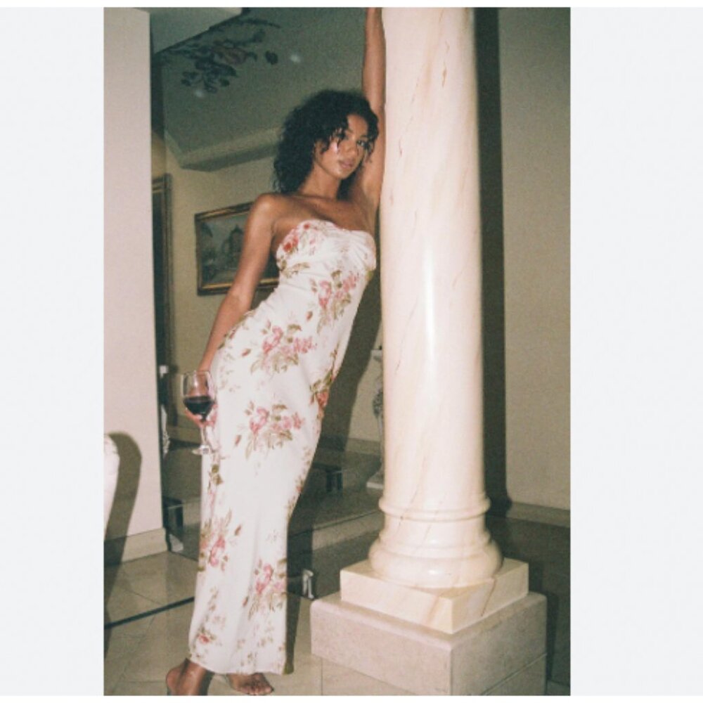 Princess Polly Floral Maxi Dress - Cream and Pink